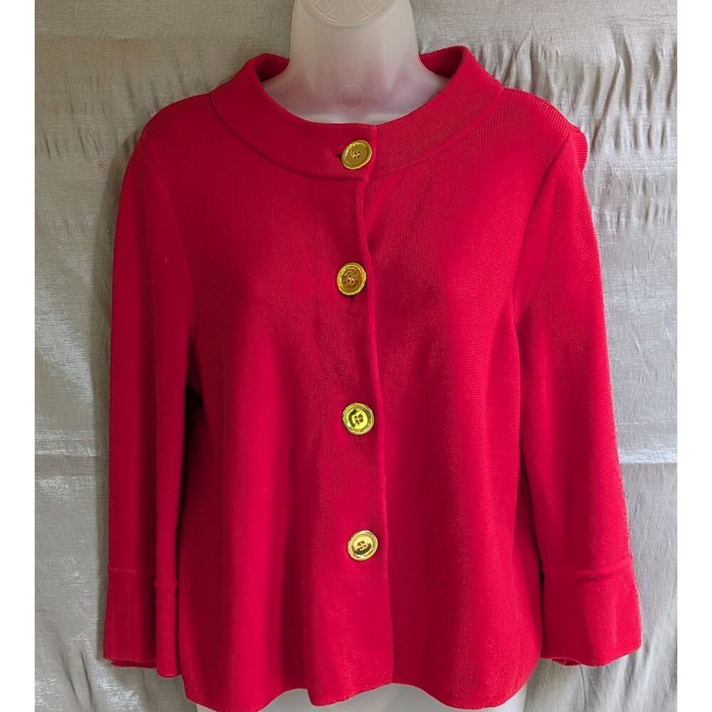 Vtg Josephine Essentials Sweater Women Med 100% Cotton Gold Buttons 3/4 Sleeve